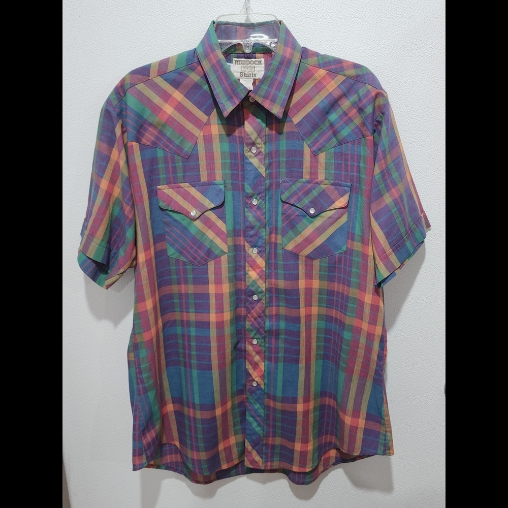 Vintage Ruddock Men’s Pearl Snap Plaid Shirt 16.5 Extra Long Tail USA